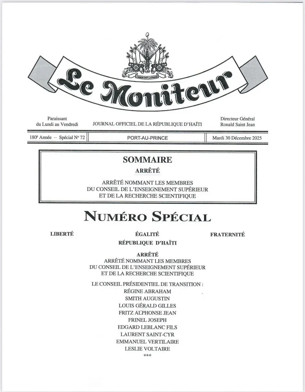 Le CPT nomme les membres du Conseil de l'Enseignement Supérieur et de la Recherche Scientifique